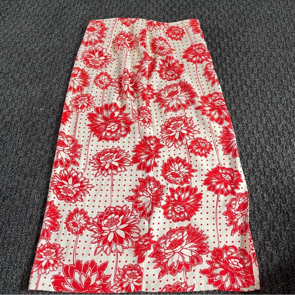 White and Red Floral Long Skirt